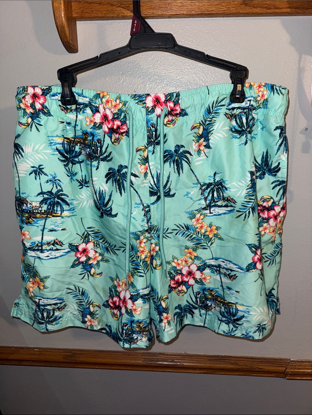 George Mint Green Tropical Floral Men's Swim Trunks